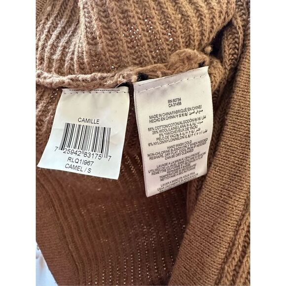 BCBG Tan Ribbed Knit Dolman Sleeve Camille Cropped Sweater - Picture 5 of 5